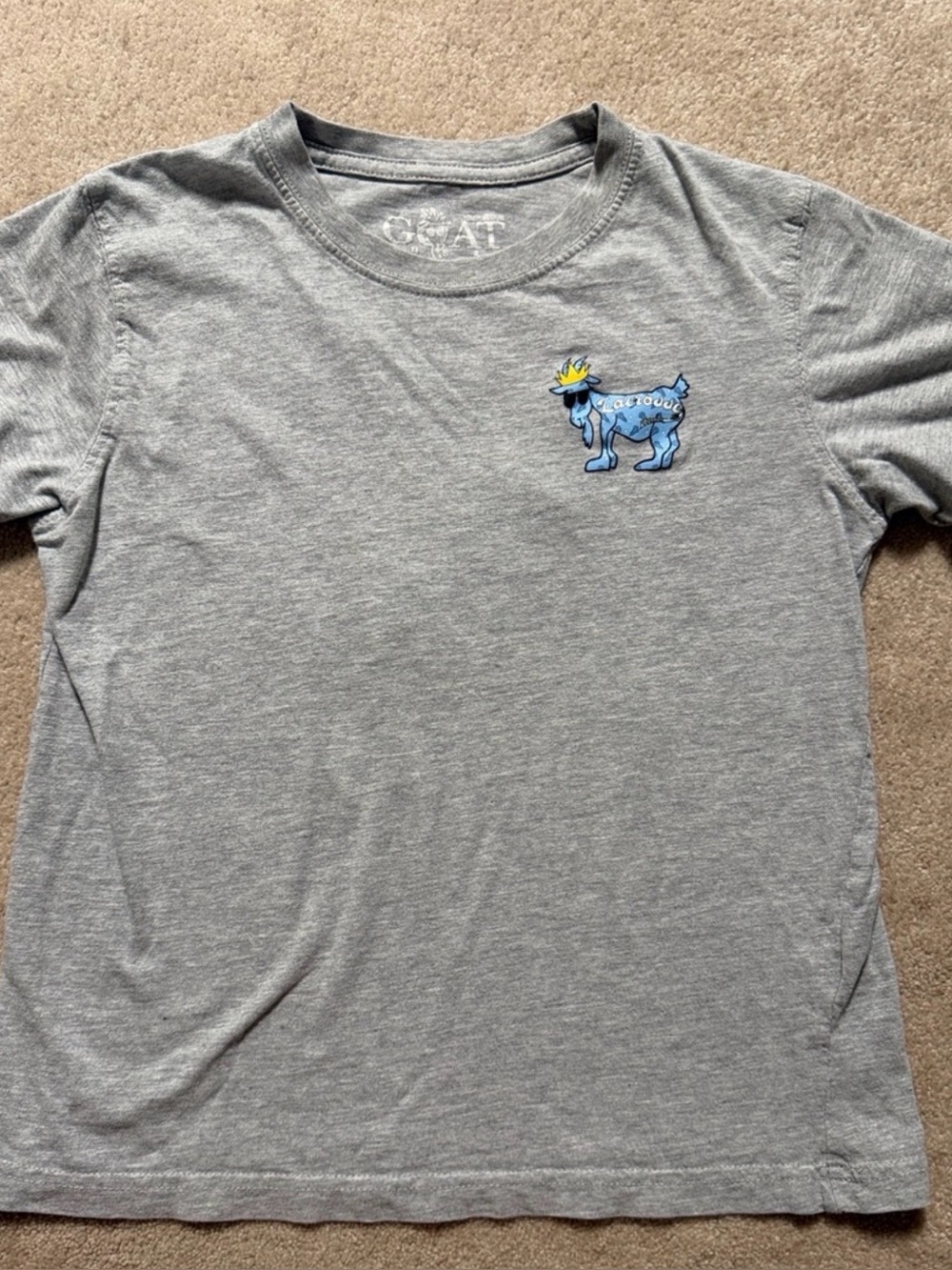 Kids Short-Sleeve Gray Tee with Blue Goat Patch